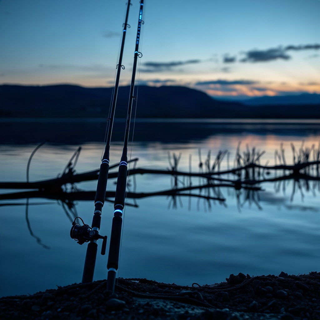 Rods on a quiet bank at dusk