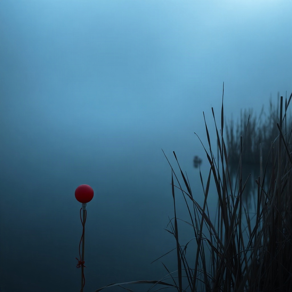 Misty lake edge with reeds